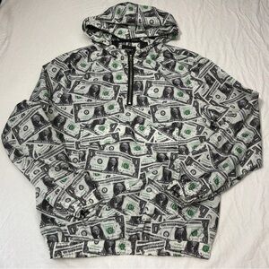 Forever 21 Men’s Dollar Bills Money 1/4 Zip Hooded Pullover Small